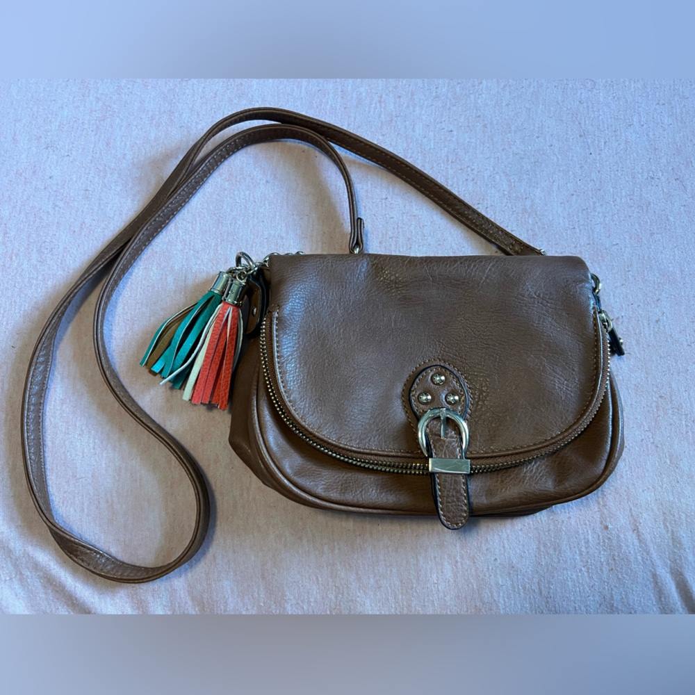 Brown Leather Crossbody Bag with Tassel